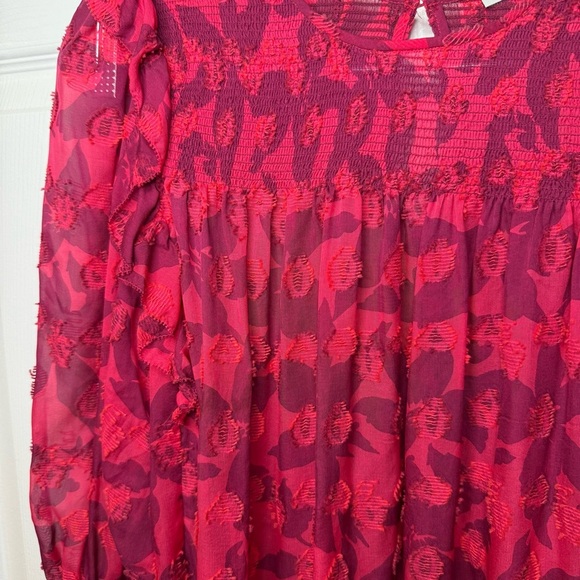 Joie Jamila Smocked Tonal Floral Print Blouse Silk Cotton Blend Size Small GUC - Picture 4 of 7